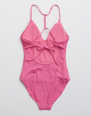 Aerie Traje de baño one piece de jacquard con cuello caído en V