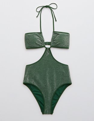 Aerie Shine Cut Out Halter One Piece Swimsuit