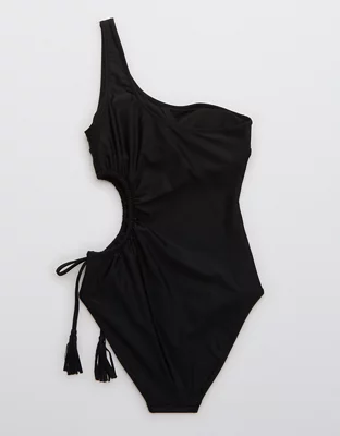 Aerie Tassel Cut Out Asymmetrical One Piece Swimsuit