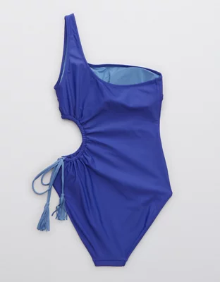 Aerie Tassel Cut Out Asymmetrical One Piece Swimsuit