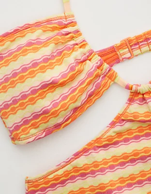 Aerie Striped Jacquard Cut Out Halter One Piece Swimsuit