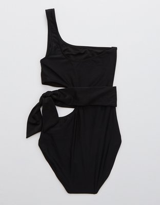 Aerie Cut Out Tie Asymmetrical One Piece Swimsuit