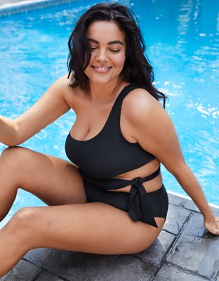 Aerie Cut Out Tie Asymmetrical One Piece Swimsuit