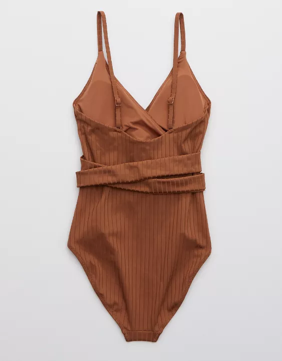 Aerie Ribbed Shine Wrap One Piece Swimsuit