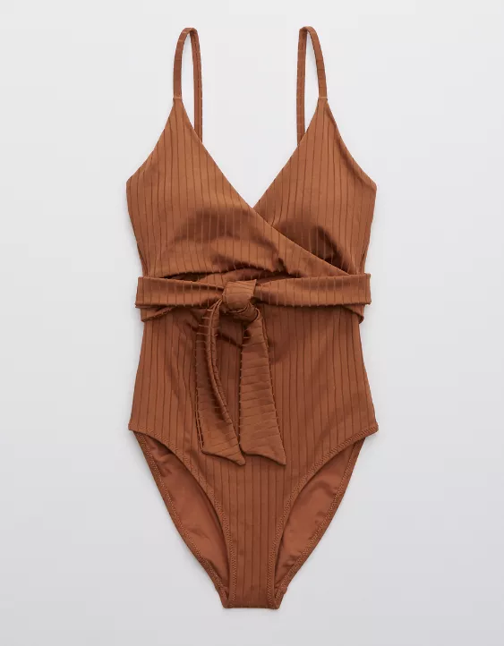 Aerie Ribbed Shine Wrap One Piece Swimsuit