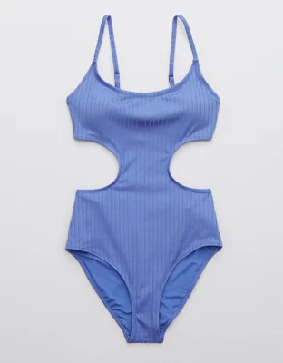 Aerie Ribbed Shine Side Scoop One Piece Swimsuit