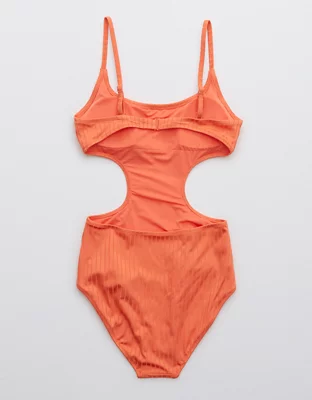 Aerie Ribbed Shine Side Scoop One Piece Swimsuit