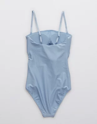Aerie Ribbed Shine Wrap Strapless One Piece Swimsuit
