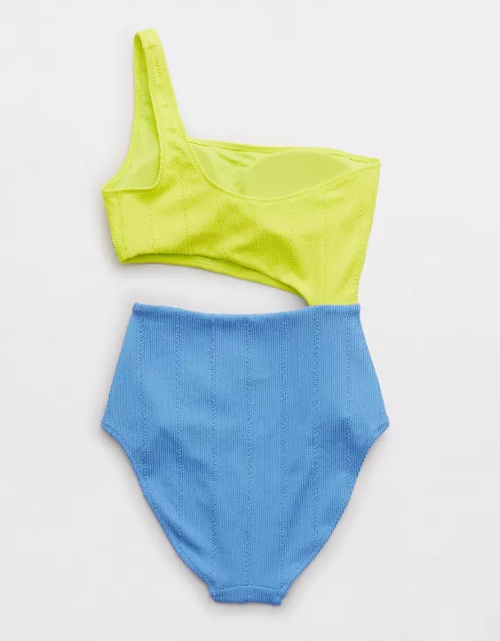 Aerie Crinkle Asymmetrical Cut Out One Piece Swimsuit