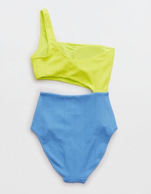 Aerie Crinkle Asymmetrical Cut Out One Piece Swimsuit
