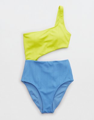 Aerie Crinkle Asymmetrical Cut Out One Piece Swimsuit