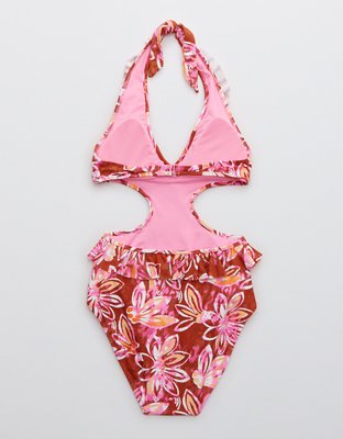 Aerie Ruffle Halter One Piece Swimsuit