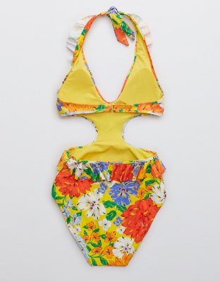 Aerie Ruffle Halter One Piece Swimsuit