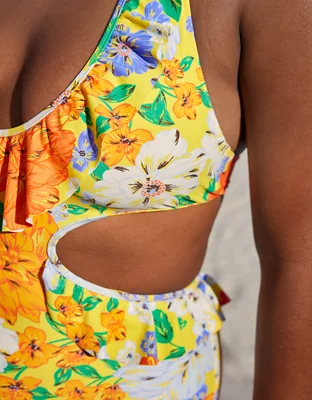 Aerie Ruffle Halter One Piece Swimsuit