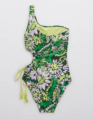 Aerie Tassel Cut Out Asymmetrical One Piece Swimsuit