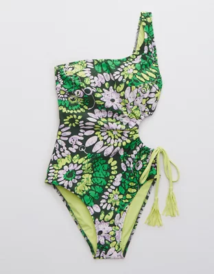 Aerie Tassel Cut Out Asymmetrical One Piece Swimsuit
