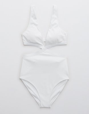 Aerie Ribbed Mix Crossover Cut Out One Piece Swimsuit