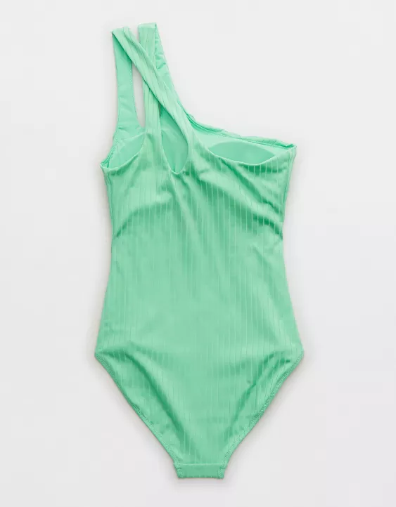 Aerie Ribbed Shine One Shoulder One Piece Swimsuit