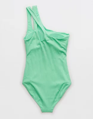 Aerie Ribbed Shine One Shoulder One Piece Swimsuit