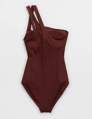 Aerie Ribbed Shine One Shoulder One Piece Swimsuit