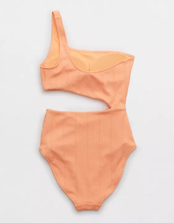 Aerie Crinkle Asymmetrical Cut Out One Piece Swimsuit