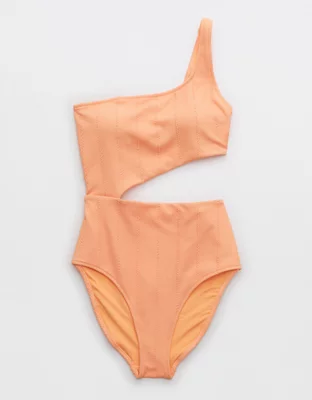 Aerie Crinkle Asymmetrical Cut Out One Piece Swimsuit