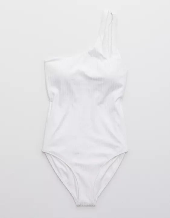 Aerie Ribbed Shine Asymmetrical One Piece Swimsuit