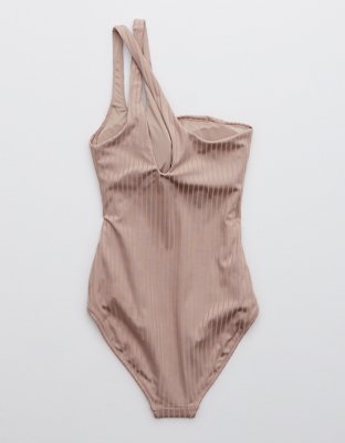 Aerie Ribbed Shine Asymmetrical One Piece Swimsuit