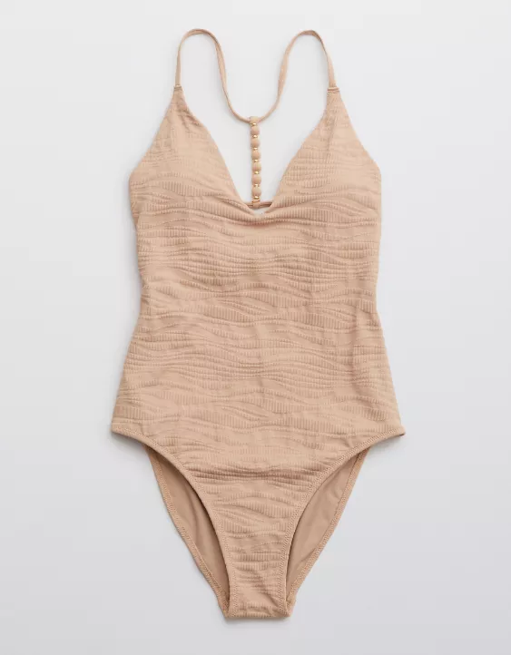 Aerie Jacquard V Scoop One Piece Swimsuit