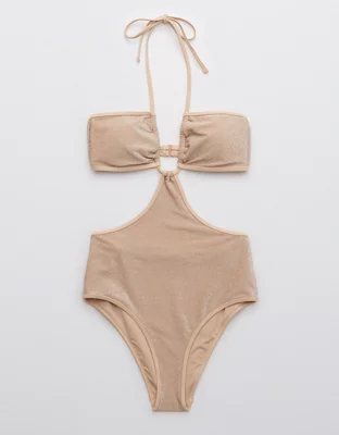 Aerie Shine Cut Out Halter One Piece Swimsuit