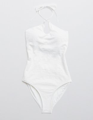 Aerie Jacquard Boat Neck One Piece Swimsuit