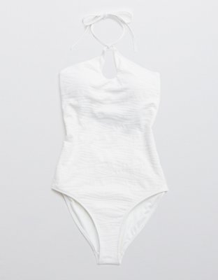 Aerie Jacquard Halter One Piece Swimsuit
