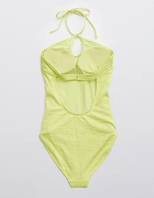 Aerie Jacquard Halter One Piece Swimsuit