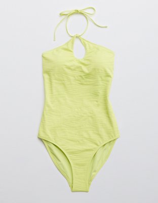 Aerie Jacquard Halter One Piece Swimsuit
