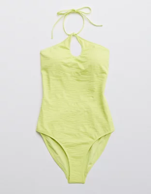 Aerie Jacquard Halter One Piece Swimsuit