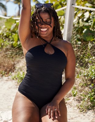 Aerie Jacquard Halter One Piece Swimsuit