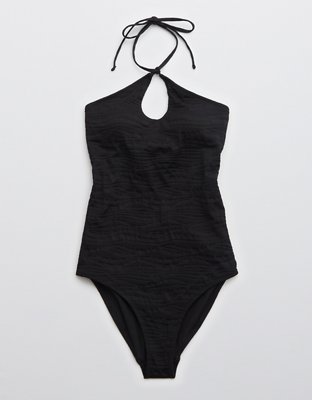 Aerie Jacquard Halter One Piece Swimsuit