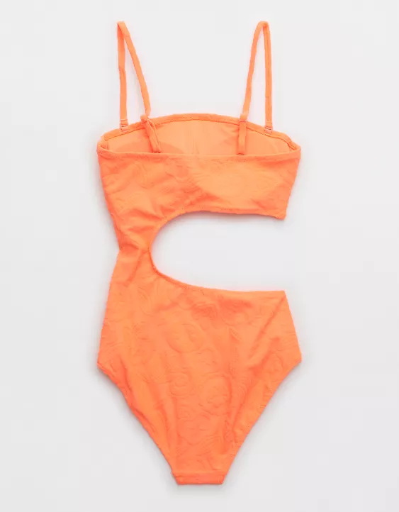 Aerie Terry Cut Out Bandeau One Piece Swimsuit