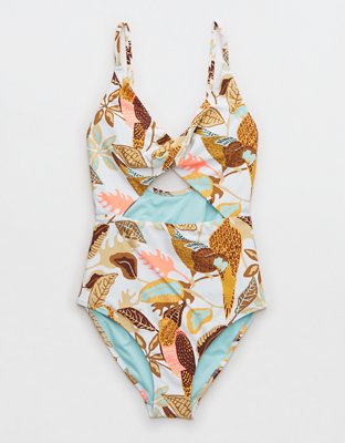 Aerie Traje de baño one piece retorcido con calado