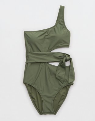 Aerie Cut Out Tie Asymmetrical One Piece Swimsuit