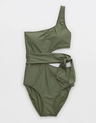 Aerie Cut Out Tie Asymmetrical One Piece Swimsuit