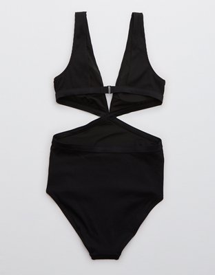 Her lip to｜2Way Cut-Out Ribbed Swimwear Aerie Ribbed Mix Crossover Cut Out One Piece Swimsuit | Aerie