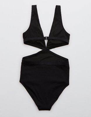 Aerie Ribbed Mix Crossover Cut Out One Piece Swimsuit