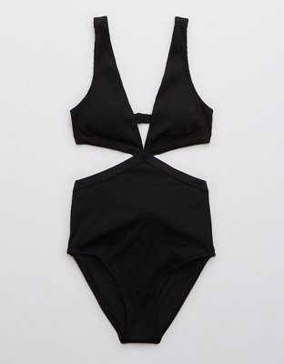 Aerie Ribbed Mix Crossover Cut Out One Piece Swimsuit