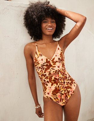 Aerie Leopard Wrap One Piece Swimsuit