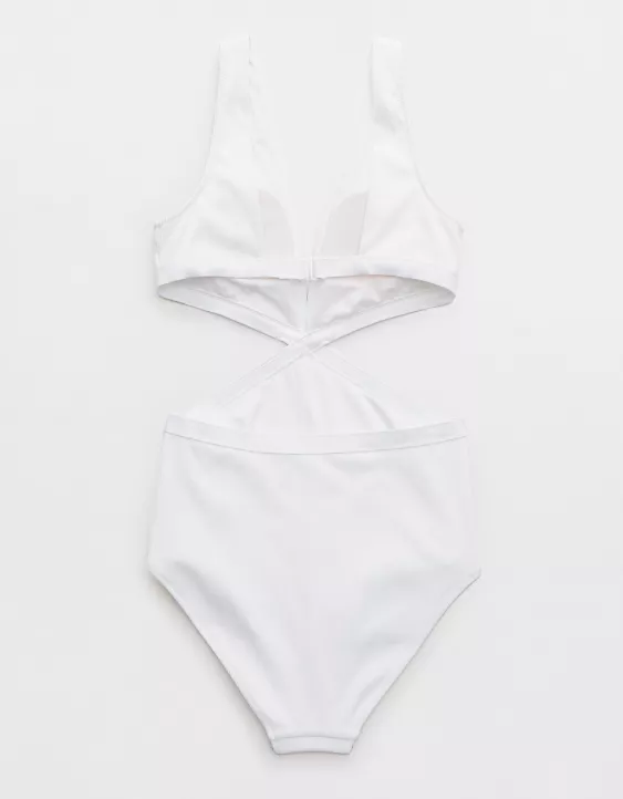 Aerie Ribbed Mix Crossover Cut Out One Piece Swimsuit
