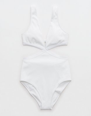 Aerie Ribbed Mix Crossover Cut Out One Piece Swimsuit