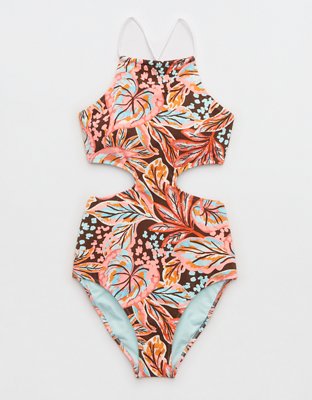 Aerie Buzzed Terry Halter Cut Out One Piece Swimsuit