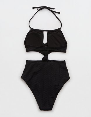Aerie Jacquard Cut Out Knot One Piece Swimsuit