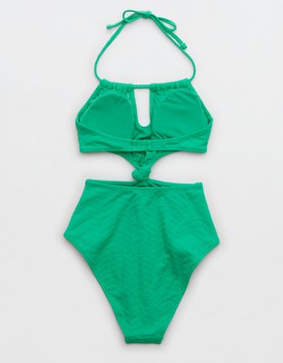 Aerie Jacquard Cut Out Knot One Piece Swimsuit